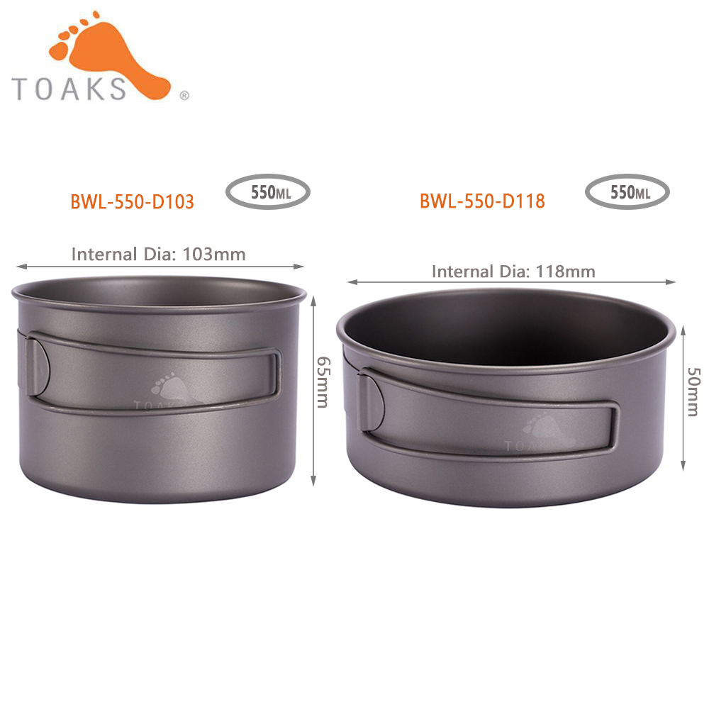 Camping Outdoor Cooking Set - TOAKS BWL-550 ตั้งแคมป์ไทเทเนียมชามพับน้ำหนักเบาแบบพกพา Tablware เครื่องครัว 550ml