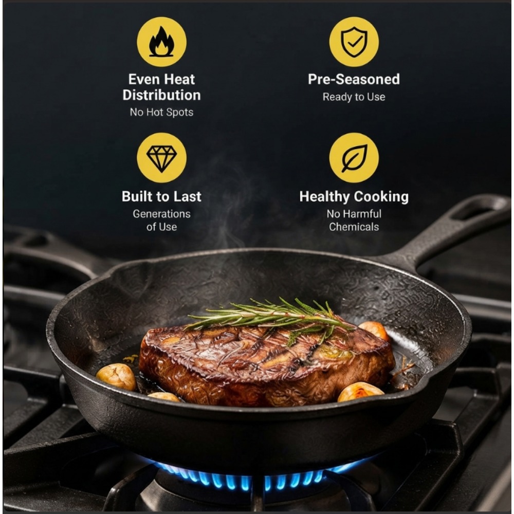 Skillet Cast Iron Camp - ชุดกระทะเหล็กหล่อ 3 ชิ้น, กระทะทอดขนาด 6, 8,
