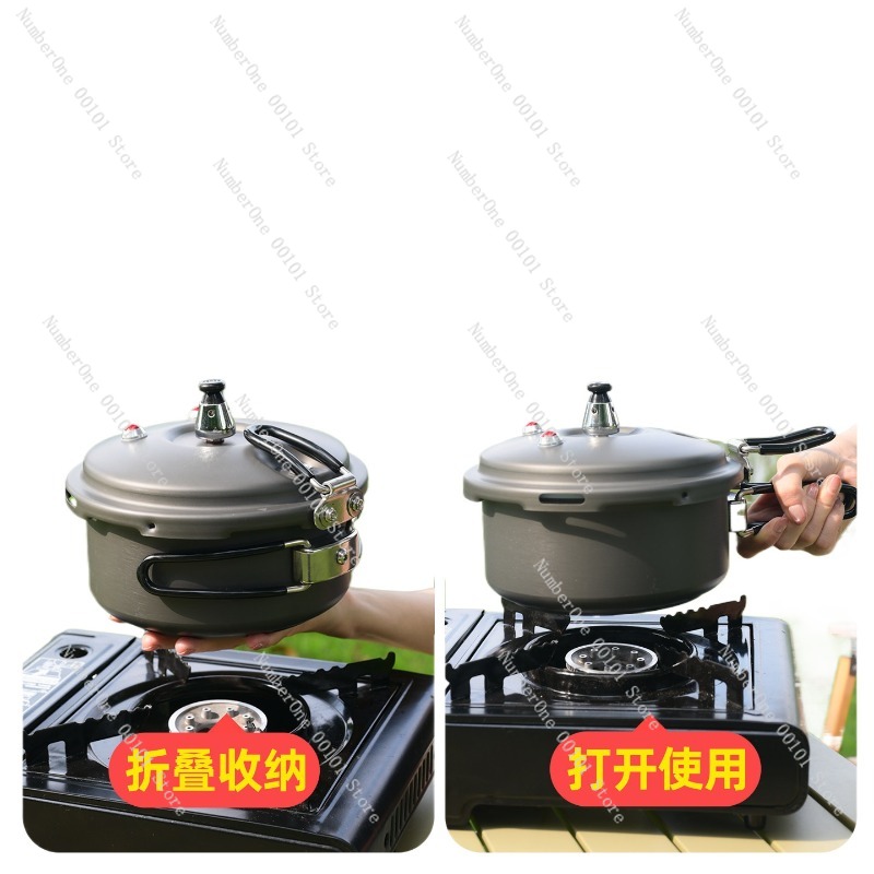 Camping Cooking Rice - หม้อหุงข้าวแบบพกพาสำหรับตั้งแคมป์กลางแจ้ง พร้อมด้ามจับพับได้ ใช้กับเตาแก๊สกระป๋อง เหมาะสำหรับการเดินทางในพื้นที่สูง