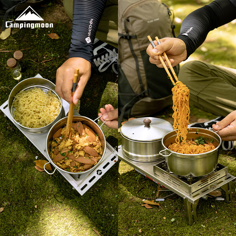 Camping Cooking Noodles - CAMPINGMOON S371 หม้อเซราพร้อมหม้อนึ่ง ใช้ได้สองแบบ นึ่งและปรุงอาหาร หม้อสแตนเลส