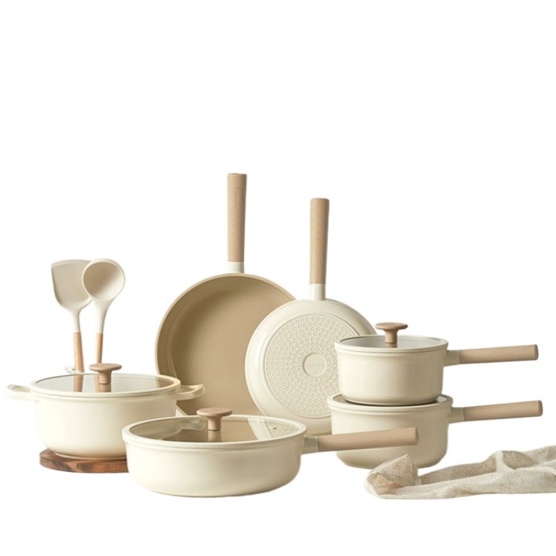 Camping Cooking Set Non Stick - ชุดเครื่องครัวเซรามิกไทเทเนียมสีขาวราคาถูกยี่ห้อ Geling ของจีน ขายส่ง 8 ชิ้น