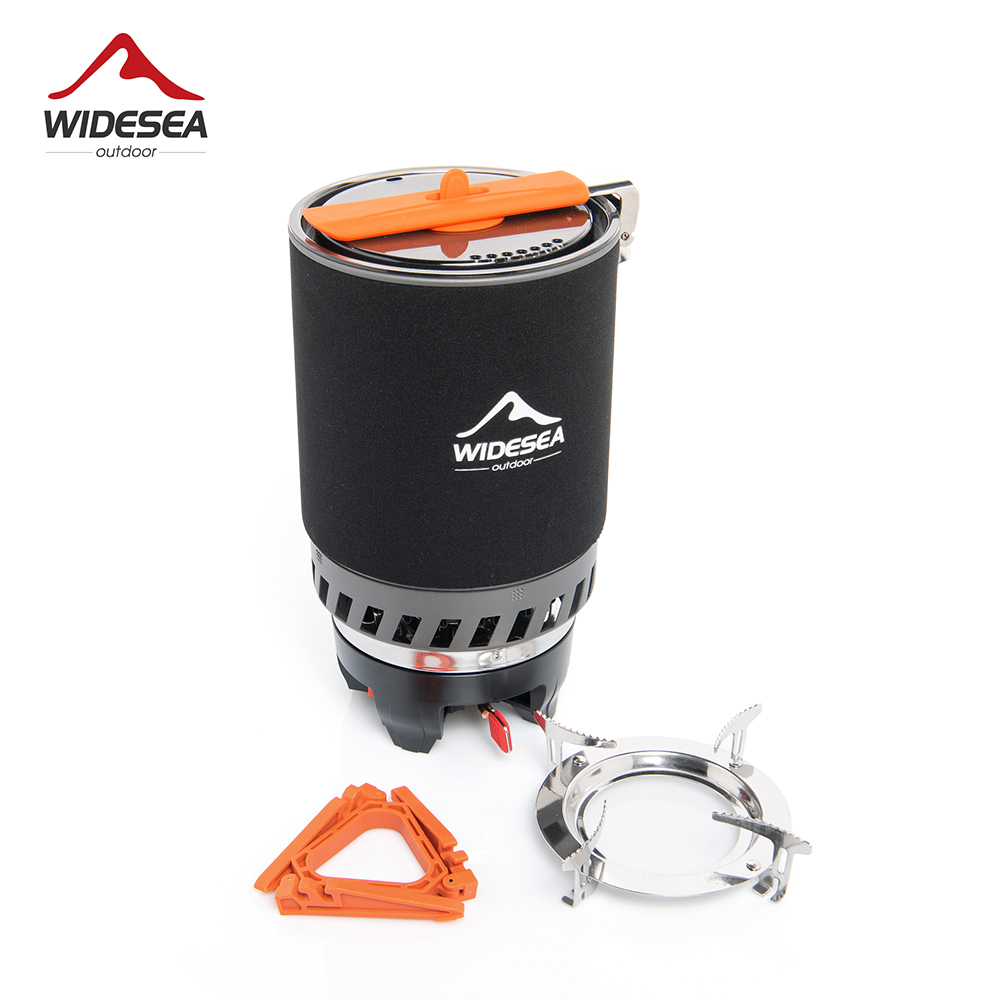 Camping Outdoor Cooking Set - ชุดอุปกรณ์ทำอาหารสำหรับตั้งแคมป์ Widesea พร้อมเครื่องแลกเปลี่ยนความร้อน เตาแก๊สกลางแจ้ง ชุดหม้อสำหรับนักท่องเที่ยว ชุดถ้วย