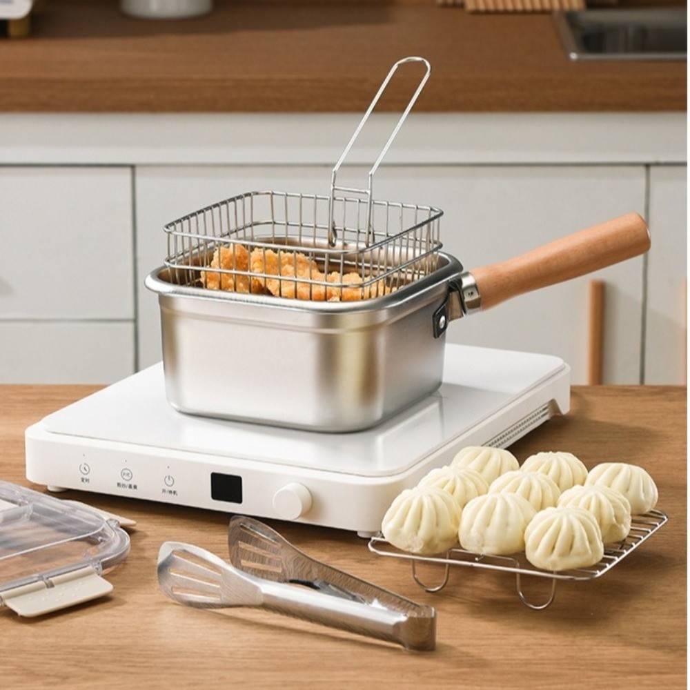 Camping Cooking Set Non Stick - กระทะสแตนเลสแบบพกพา รูปทรงสี่เหลี่ยม หม้อทำอาหารแบบไม่ติดกระทะ พร้อมตะกร้า ชุดเครื่องครัวสำหรับตั้งแคมป์ สำหรับทำพาสต้า