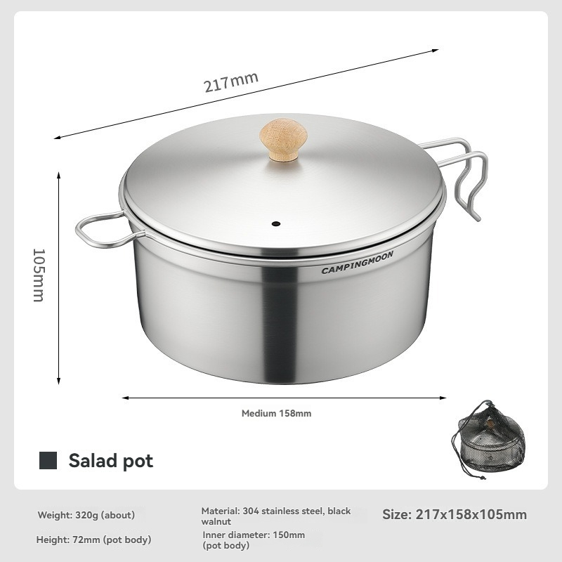 Camping Cooking Set Non Stick - CAMPINGMOON S371 หม้อสโนว์พอท สแตนเลสหนา หม้อบะหมี่สำหรับแคมป์ปิ้ง หม้อซุปพกพา