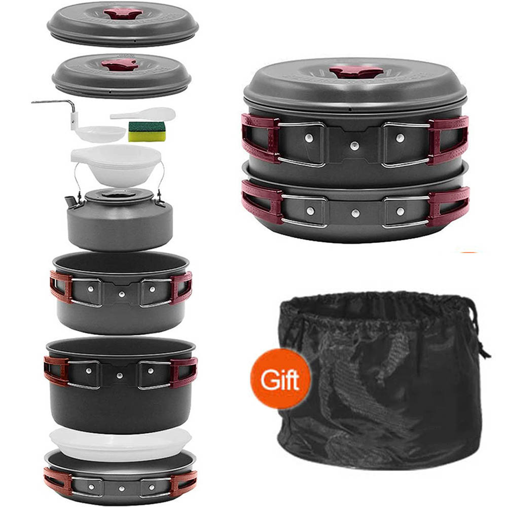Camping Cooking Pots And Pans - ชุดหม้อปิกนิกสำหรับทำอาหารกลางแจ้ง3-4คนหม้อต้มน้ำอลูมินาแบบพกพากระทะชา panci camping เนื้อบาร์บีคิว