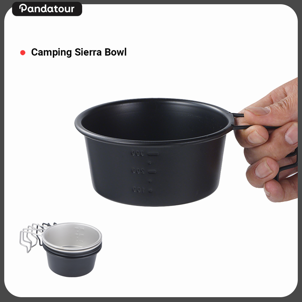 Camping Outdoor Cooking Set - แพนด้าทัวร์ ชุดอุปกรณ์ทำอาหารสำหรับแคมป์ปิ้งกลางแจ้ง ชามเซียร์รา พร้อมขีดบอกปริมาณ ด้ามจับพับได้ ทำจากสแตนเลส