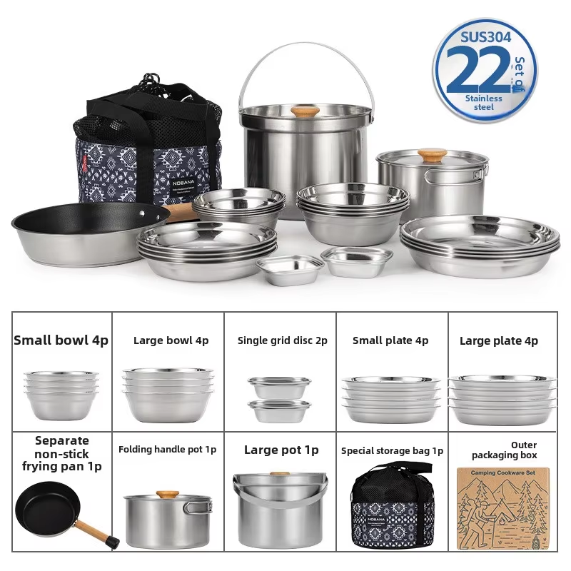 Camping Cooking Unit - NOBANA ใหม่ล่าสุดกลางแจ้งชุดหม้อสแตนเลส Camping ครอบครัวชุดหม้อ 5L แบบพกพาปิคนิคซุปหม้อทอดนึ่งหม้อในครัวเรือน