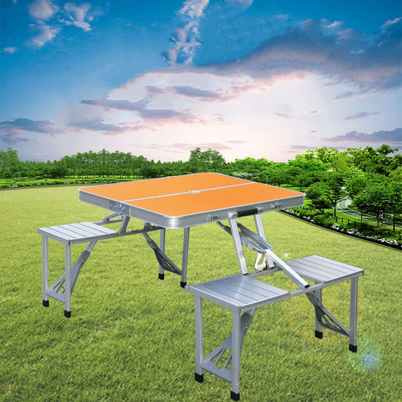 Camping Cooking Table - Outdoor Camping พับตารางและเก้าอี้โต๊ะ4เก้าอี้อะลูมินัมอัลลอยเชื่อมต่อแบบพกพาพับปิกนิกตาราง