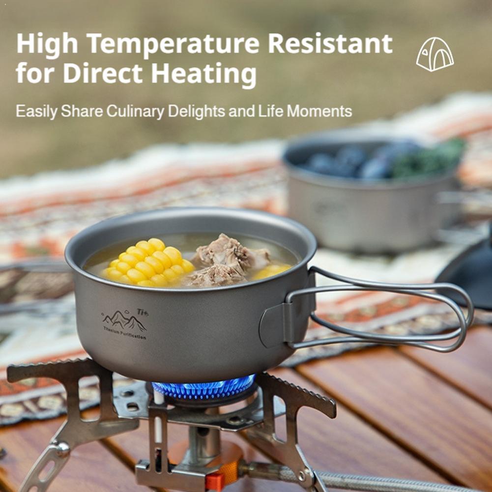 Camping Outdoor Cooking Set - ชุดเครื่องครัวไทเทเนียมน้ำหนักเบาพิเศษสำหรับแบ็คแพ็ค หม้อพกพาสำหรับตั้งแคมป์พร้อมหูจับ สำหรับทำอาหารกลางแจ้งและเดินป่า