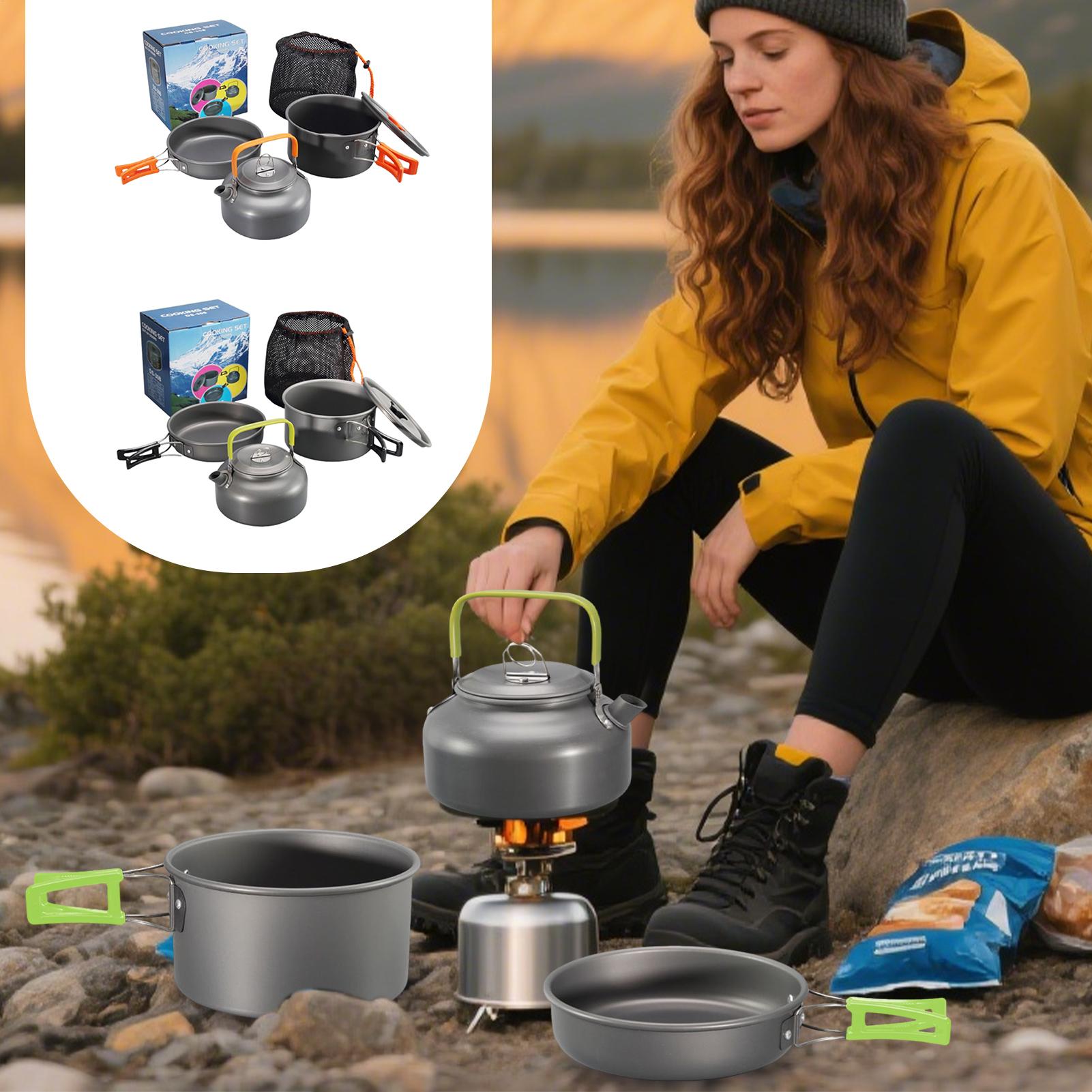 Camping Cooking Set Non Stick - ชุดเครื่องครัวสำหรับตั้งแคมป์ ชุดหม้อทำอาหารแบบไม่ติดกระทะ น้ำหนักเบา หม้อ กระทะ กาต้มน้ำ