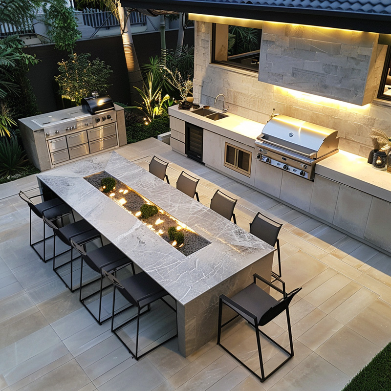 Camping Cooking Unit - FOODLINE ตู้ครัวบาร์บีคิวกลางแจ้งแบบตั้งอิสระ พร้อมเคาน์เตอร์ทนความร้อน สำหรับทำอาหารกลางแจ้ง เหมาะสำหรับแคมป์ปิ้ง คลับ
