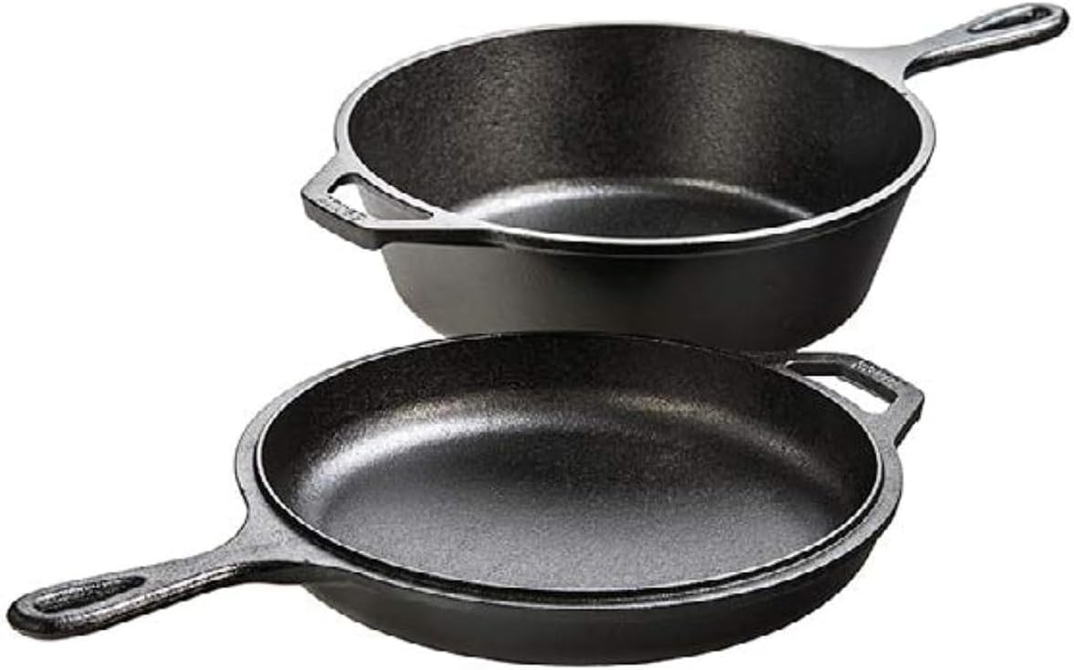 Skillet Cast Iron Camp - หม้อเหล็กหล่ออเนกประสงค์ 2-in-1: หม้อทรงลึก 3.2QT และกระทะขนาด 10.25