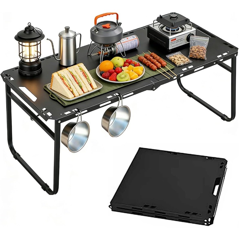 Camping Cooking Table - โต๊ะแคมป์ปิ้งแบบพับได้ ปรับระดับได้ พกพาสะดวก สำหรับรถบ้าน ปิ้งย่าง ปิกนิก