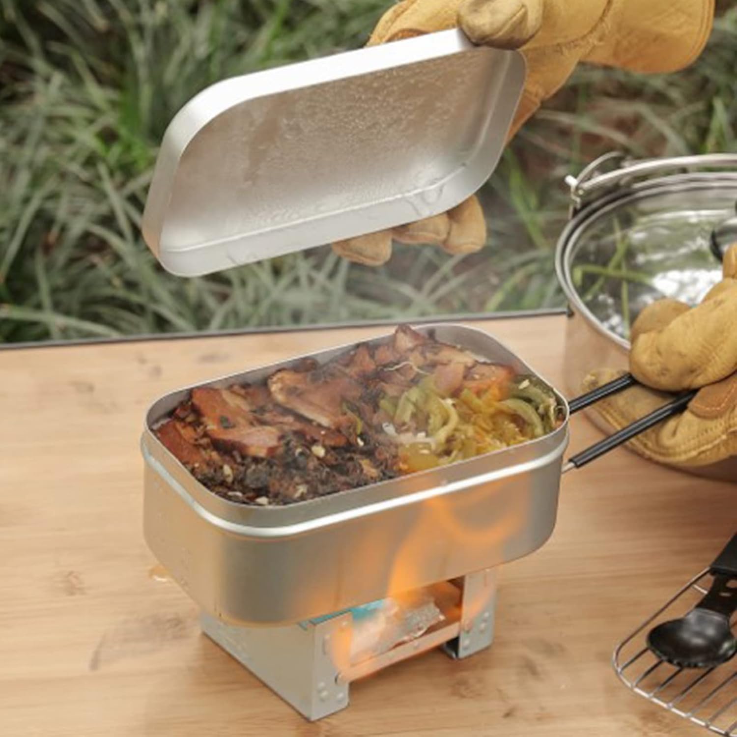 Camping Outdoor Cooking Set - ที่จับกล่องเบนโตะแบบพับได้, ภาชนะบรรจุอาหารกลางวันสำหรับผู้ใหญ่, เครื่องครัวอลูมิเนียมสำหรับตั้งแคมป์, กล่องอาหารกลางวันสำหรับปิกนิก, แคมป์ปิ้ง, เดินป่า