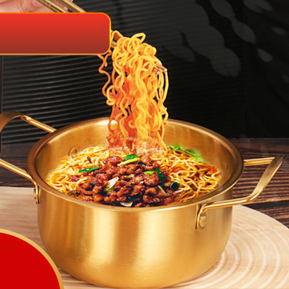 Camping Cooking Noodles - หม้อราเมนเกาหลีสแตนเลส ทำความสะอาดง่าย ให้ความร้อนเร็ว หม้อบะหมี่กึ่งสำเร็จรูปพร้อมด้ามจับ กระทะทำราเมนทนทาน สำหรับแคมป์ปิ้ง