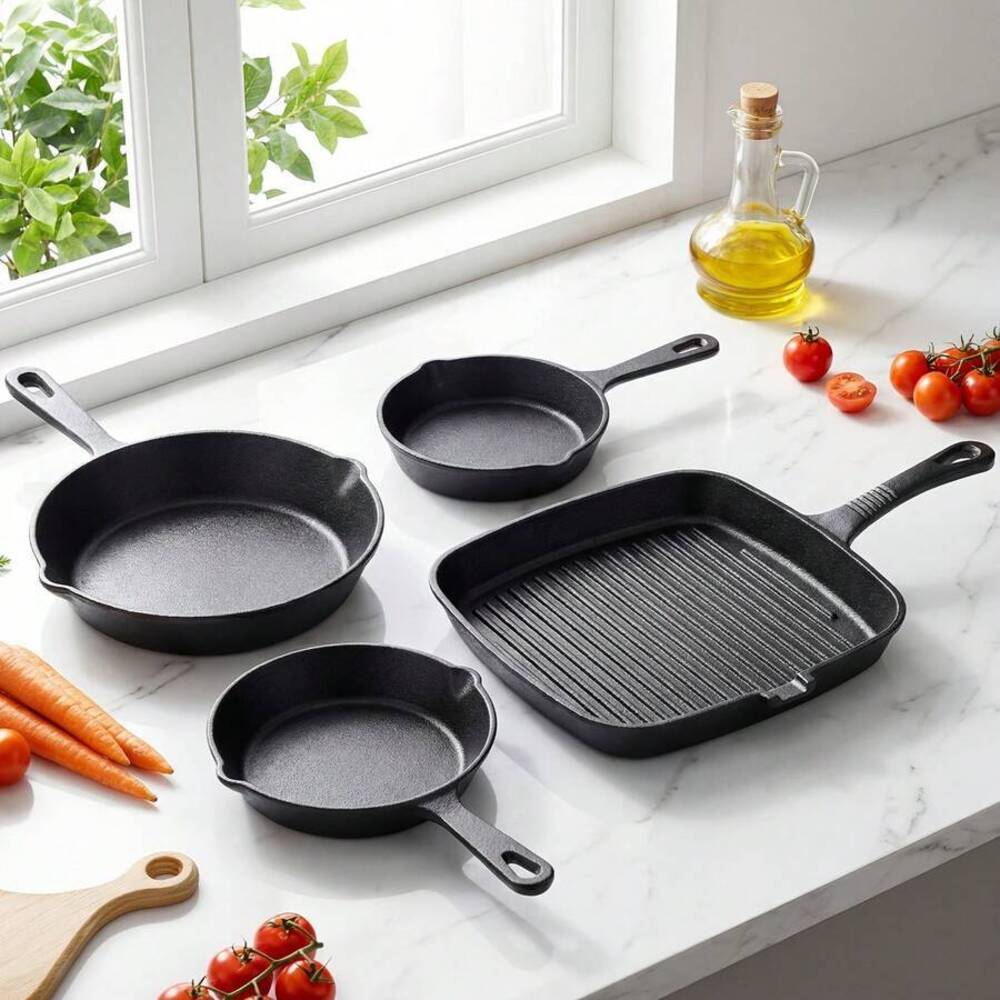 ชุดเครื่องครัวเหล็กหล่อ 4 ชิ้น - Skillet Cast Iron Camp บทวิจารณ์และราคา