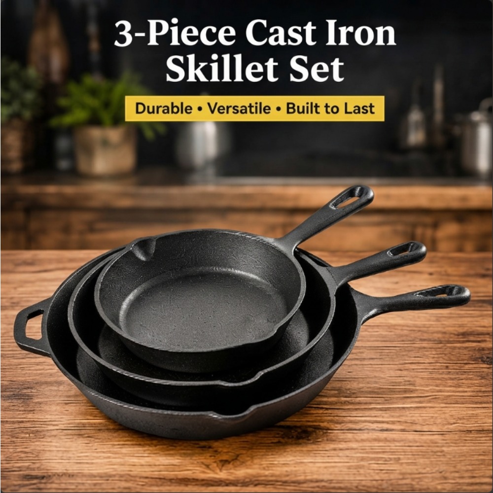 ชุดกระทะเหล็กหล่อ 3 ชิ้น, กระท - Skillet Cast Iron Camp บทวิจารณ์และราคา