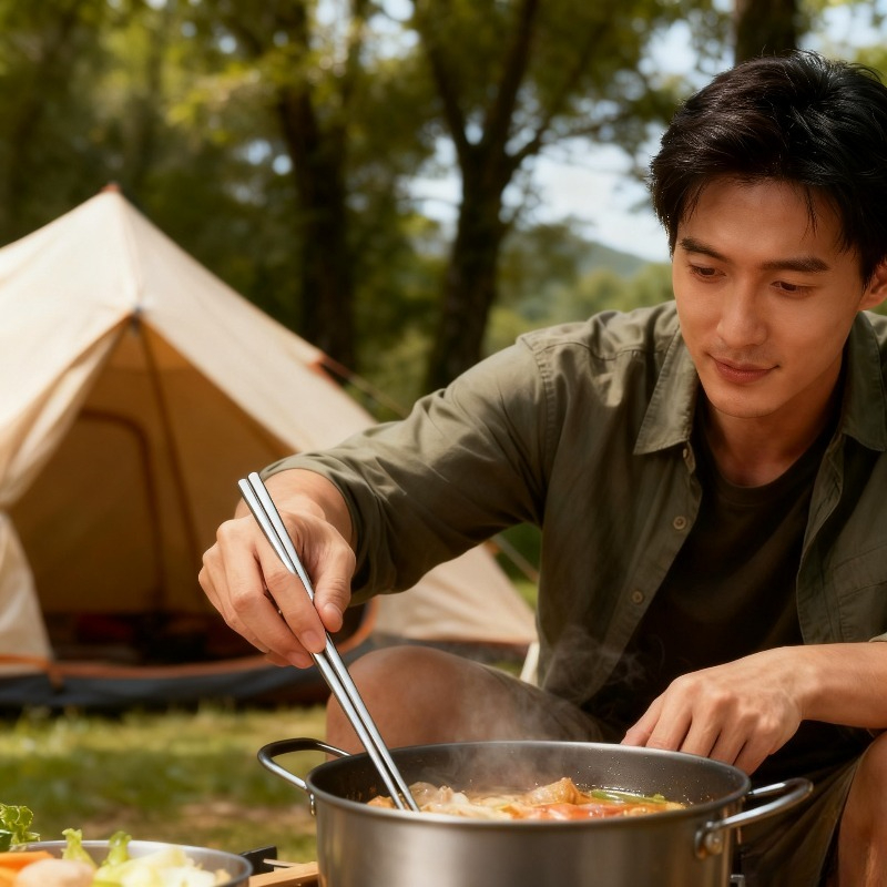 ตะเกียบไทเทเนียมแบบพกพาทนทาน 2 - Camping Cooking Noodles บทวิจารณ์และราคา