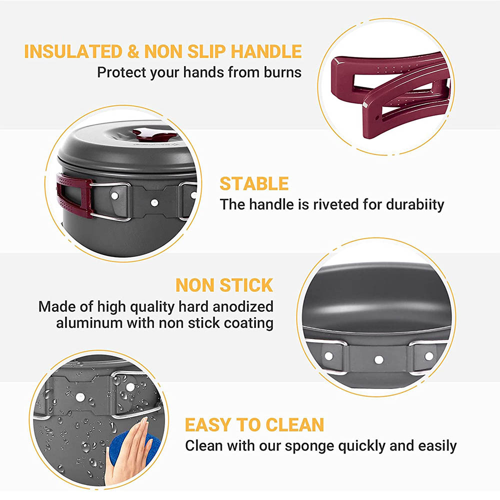ชุดหม้อปิกนิกสำหรับทำอาหารกลาง - Camping Cooking Pots And Pans บทวิจารณ์และราคา